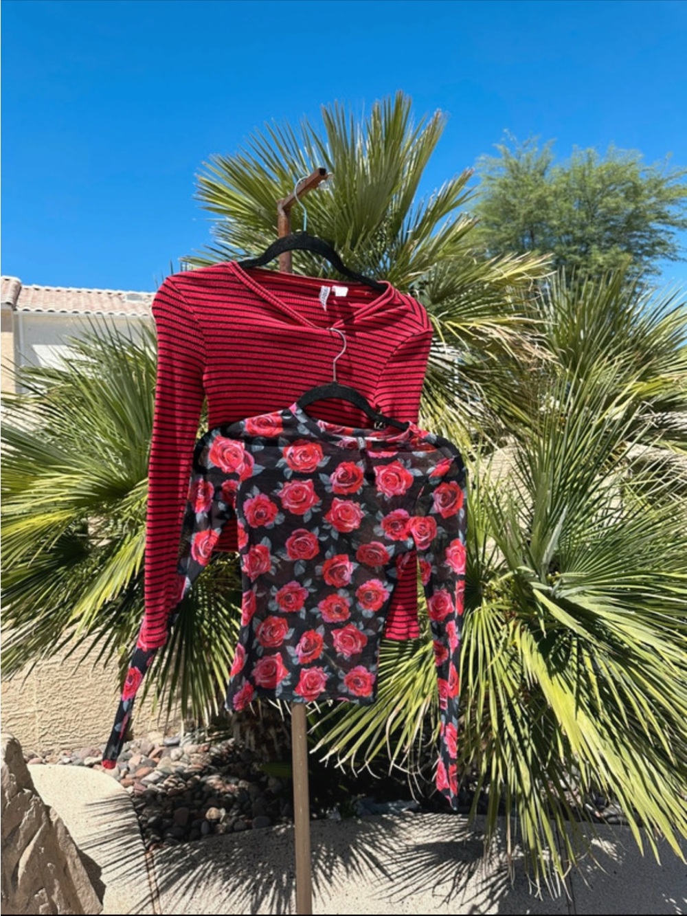 Long-Sleeve Red and Black Floral Women's Top